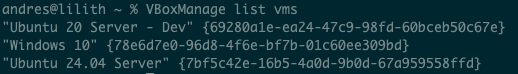 vboxmanage list vms